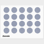 Classic Gingham Navy blauw Ronde Sticker (Vel)