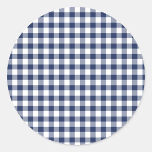 Classic Gingham Navy blauw Ronde Sticker