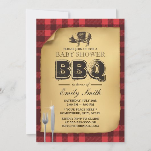 Classic Gingham Pig Roast BBQ Baby shower Kaart (Voorkant)