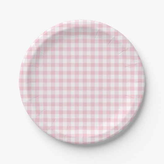 Classic Gingham Pink Papieren Bordje (Voorkant)