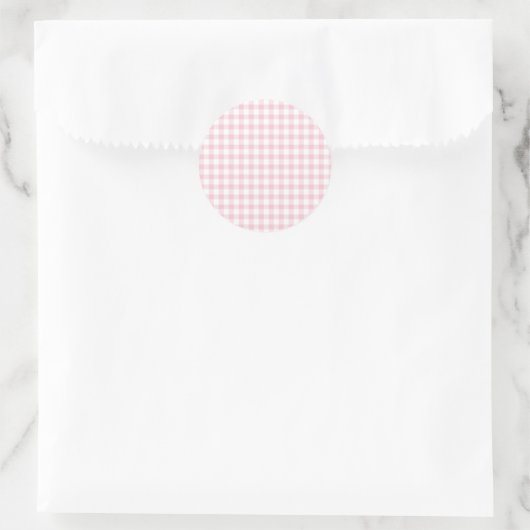 Classic Gingham Pink Ronde Sticker (Tas)