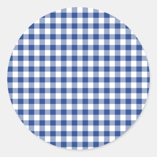 Classic Gingham True Blue Ronde Sticker (Voorkant)