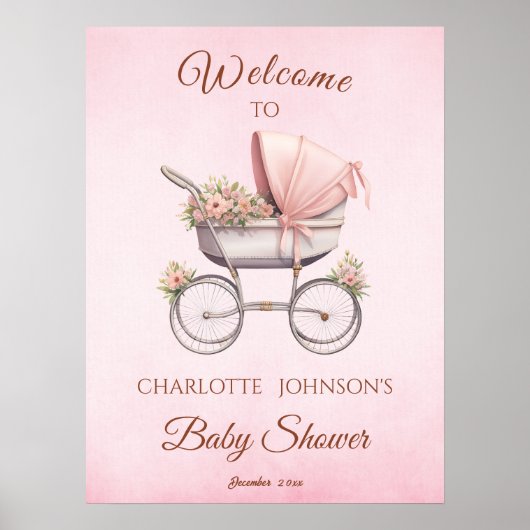Classic Girl Roze Baby shower Welkom Poster (Voorkant)