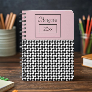 Classic Girly Houndstooth & Roze Notitieboek 6.5x8