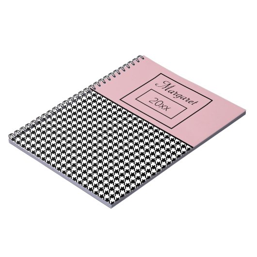 Classic Girly Houndstooth & Roze Notitieboek 6.5x8 (Linkerzijde)