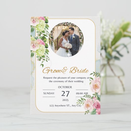 Classic Glam bruiloft uitnodiging | Stijlvol Aange (Staand voorkant)