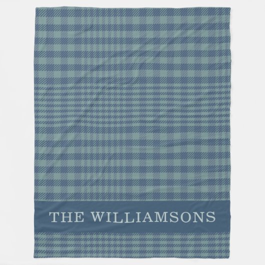 Classic Glen Plaid Grijs Blauw Familienaam Custom Fleece Deken (Voorkant)