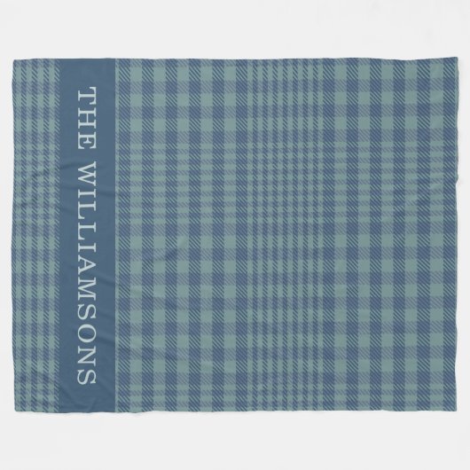 Classic Glen Plaid Grijs Blauw Familienaam Custom Fleece Deken (Voorkant (Horizontaal))