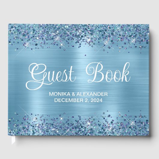 Classic Glittery Baby Blue Folie Bruiloft Gastenbo Gastenboek (Voorkant)