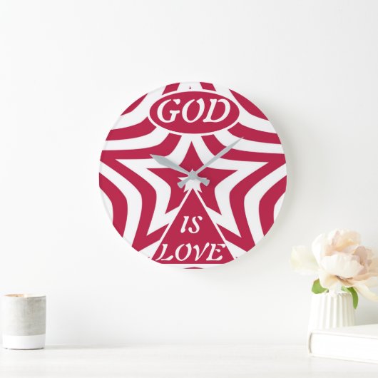 Classic God Is Love Star Red & White Wall Clock  Grote Klok (Huis)