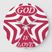 Classic God Is Love Star Red & White Wall Clock  Grote Klok (Voorkant)