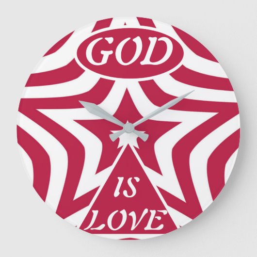 Classic God Is Love Star Red & White Wall Clock  Grote Klok (Voorkant)