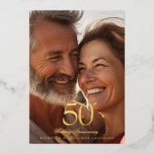 Classic Gold 50th Photo Wedding Anniversary Folie Uitnodiging (Voorkant)
