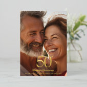 Classic Gold 50th Photo Wedding Anniversary Folie Uitnodiging (Staand Voorkant)