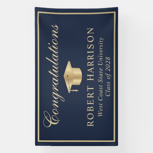 Classic Gold Afstudeerder Pet Blauw Afstuderen Wel Spandoek (Verticaal)