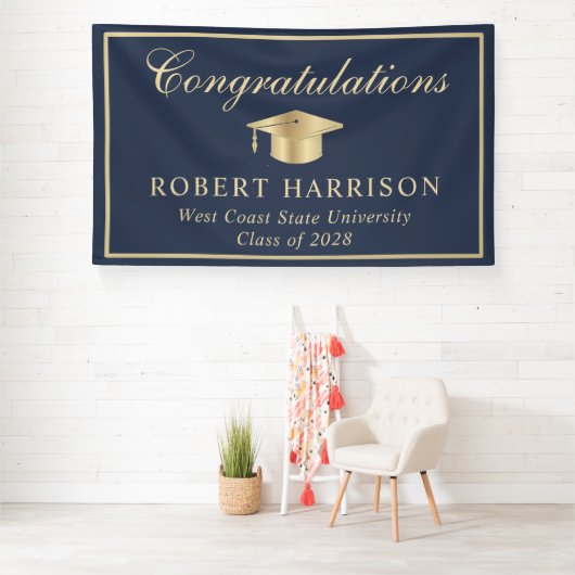 Classic Gold Afstudeerder Pet Blauw Afstuderen Wel Spandoek (Insitu)