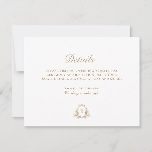 Classic Gold and White Monogram Crest Details Kaar Kaart (Voorkant)