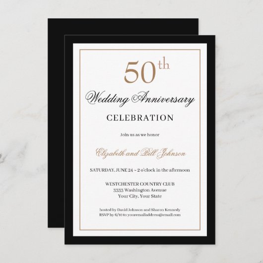 Classic Gold Black 50th Wedding Anniversary Kaart (Voorkant / Achterkant)