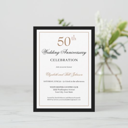 Classic Gold Black 50th Wedding Anniversary Kaart (Staand voorkant)