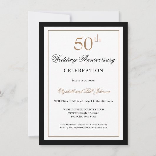 Classic Gold Black 50th Wedding Anniversary Kaart (Voorkant)