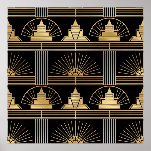 Classic Gold & Black Art Deco Seamless Pattern Poster (Voorkant)