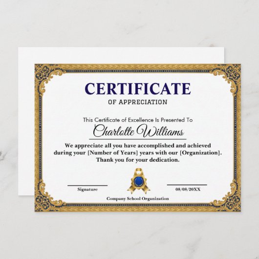 Classic Gold Blank Certificate Frame Printable Informatiekaartje (Voorkant / Achterkant)