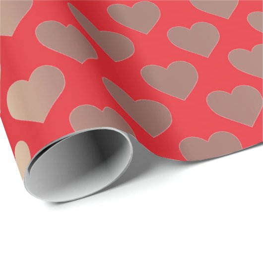 Classic Gold Blush Pink Red Hearts Confetti Cadeaupapier (Rol Hoek)