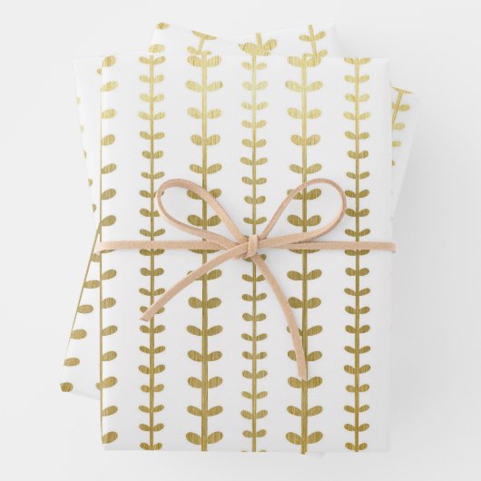 Classic Gold Botanical Leaf Pattern Weddenschap Wr Inpakpapier Vel (In situ)
