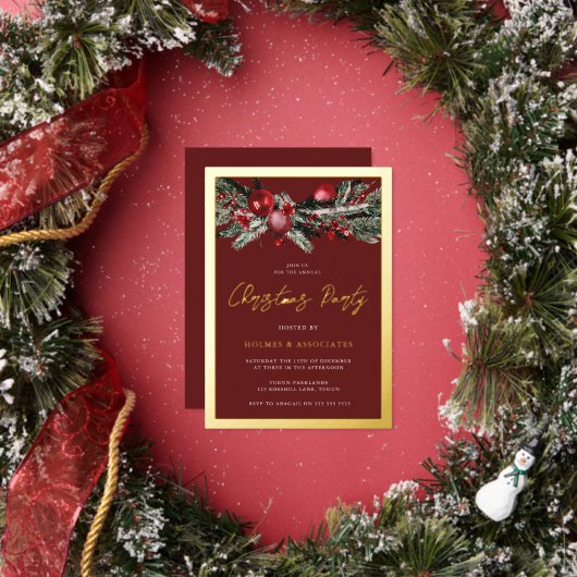 Classic Gold & Bourgondië Corporate Christmas Part Folie Uitnodiging (Insitu)
