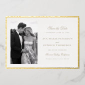 Classic Gold Brushed Lijst Foto Wedding Opslaan Da Folie Uitnodiging (Voorkant)