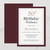 Classic Gold Burgundy 50th Birthday Party Kaart (Voorkant / Achterkant)
