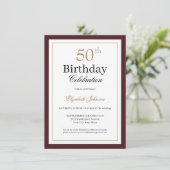 Classic Gold Burgundy 50th Birthday Party Kaart (Staand voorkant)