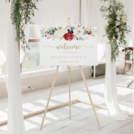 Classic Gold Burgundy White Floral Wedal Welcome Poster