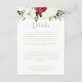Classic Gold Burgundy White Floral Wedding Details Informatiekaartje (Voorkant)
