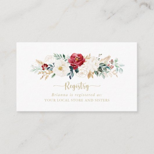Classic Gold Burgundy White Wedding Gift Registry Informatiekaartje (Voorkant)