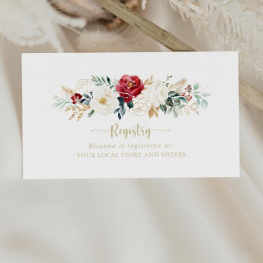Classic Gold Burgundy White Wedding Gift Registry Informatiekaartje