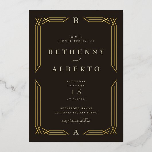 Classic Gold Byzantine Weddenschap Folie Uitnodigi Folie Uitnodiging (Voorkant)