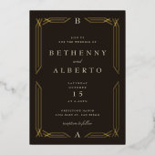 Classic Gold Byzantine Weddenschap Folie Uitnodigi Uitnodiging (Voorkant)
