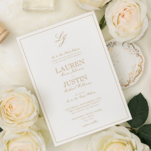 Classic Gold Calligraphy Script Monogram Weddensch Kaart