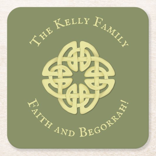 Classic Gold Celtic Cross Faith en Begorrah Kartonnen Onderzetters (Voorkant)