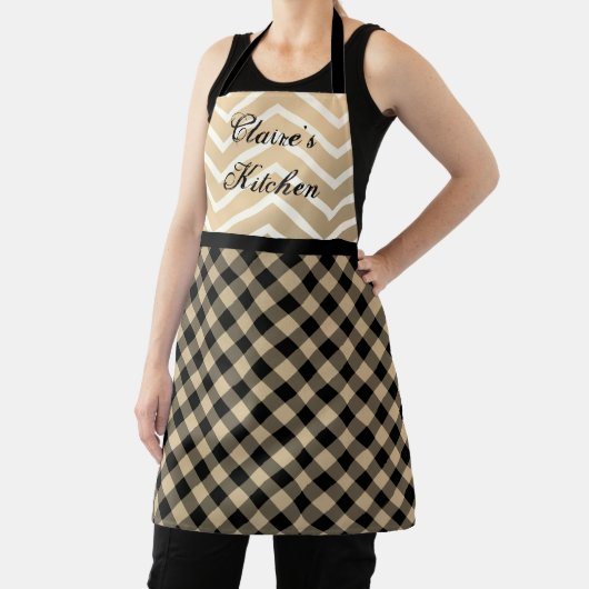 Classic Gold Chevron Gingham gepersonaliseerd Schort (Insitu)