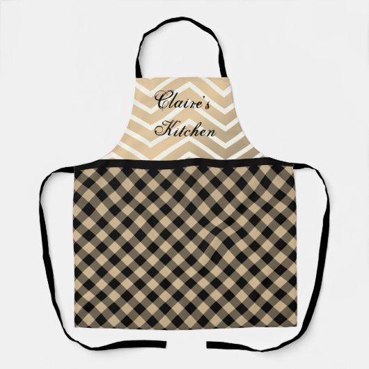 Classic Gold Chevron Gingham gepersonaliseerd Schort (Voorkant)