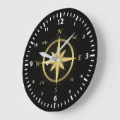 Classic Gold Compass and White Number Clock Face Grote Klok (Hoek)