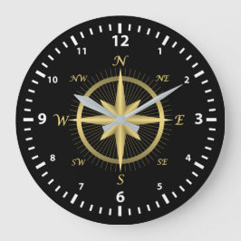 Classic Gold Compass and White Number Clock Face Grote Klok