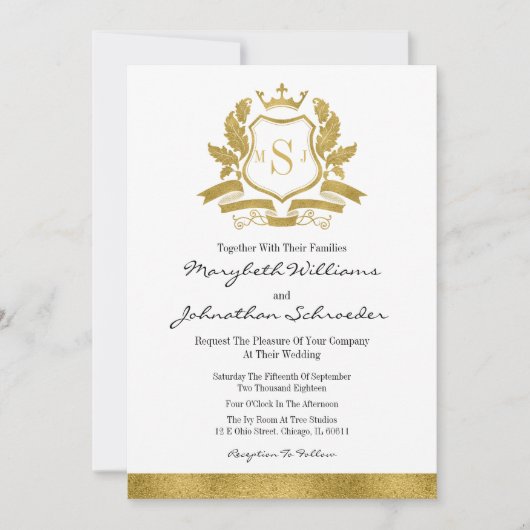 Classic Gold Crest bruiloft uitnodiging Kaart (Voorkant)