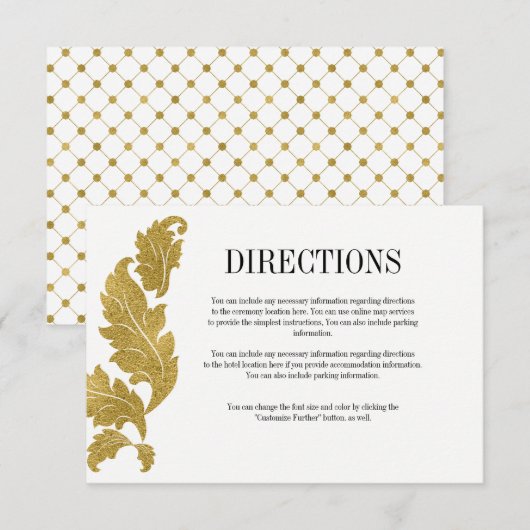 Classic Gold Crest Wedding Direction Kaart (Voorkant / Achterkant)
