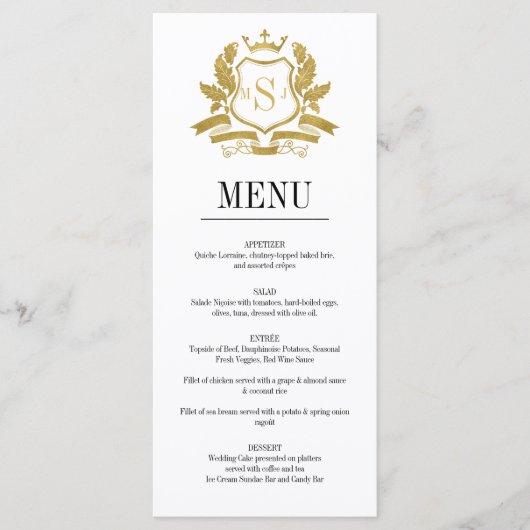 Classic Gold Crest Wedding Menu Kaart (Voorkant)