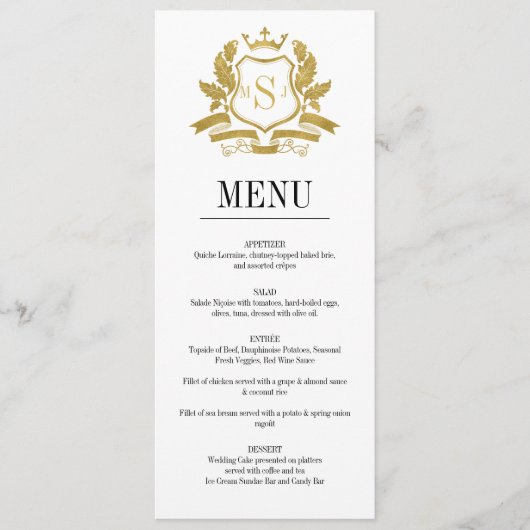 Classic Gold Crest Wedding Menu Kaart (Voorkant)
