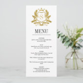 Classic Gold Crest Wedding Menu Kaart (Staand voorkant)