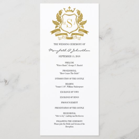 Classic Gold Crest Wedding Program Programmakaart (Voorkant)